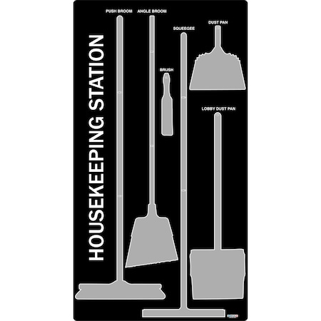 5S Supplies 5S Housekeeping Shadow Board Broom Station Version 3 - Black Board / Gray Shadows No Broom HSB-V3-BLACK/GRAY-BO